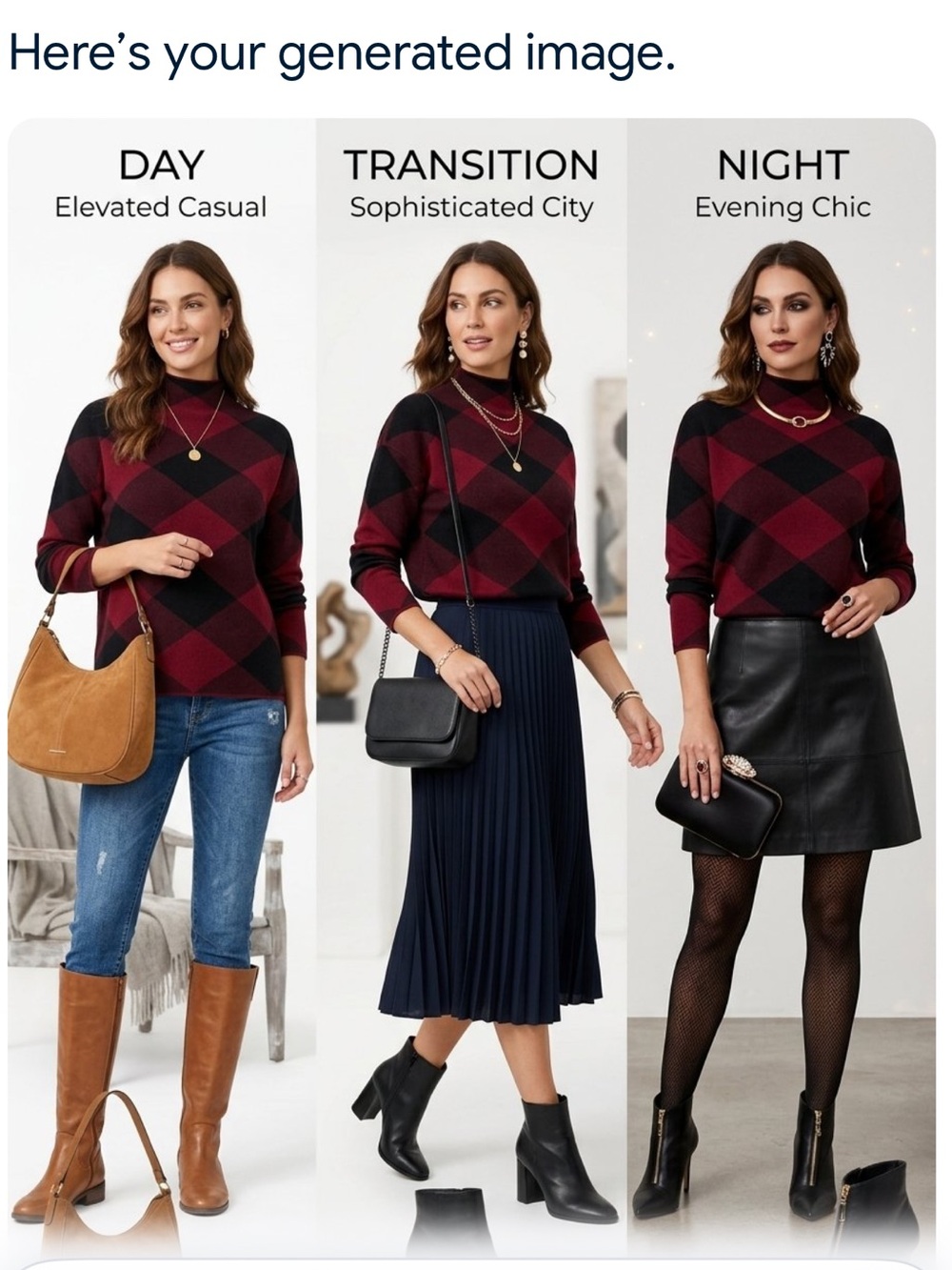 Tahari Burgundy & Black Diamond Plaid Mock Neck Argyle Pull over Sweater